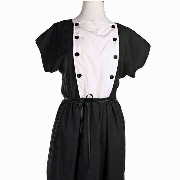 Vintage 70s Murray Meisner Black Dress w White Front Elastic Waist Sz L -Hey Viv - Picture 4 of 7